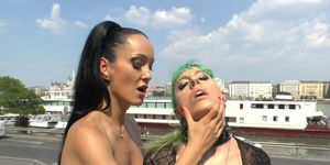 Green haired slave disgraced in public (John Strong, Fetish Liza)