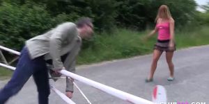 Sweet blonde gal gets fucked hard in the outdoors