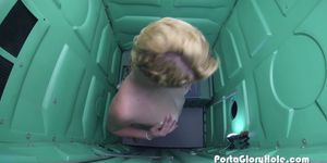 Porta Gloryhole Chubby blonde swallows lots of cum