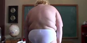 Chunky teacher plays with her big boobs and soaking wet pussy