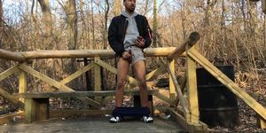 Exibitionist black man masturbates whit big cumshot in public park