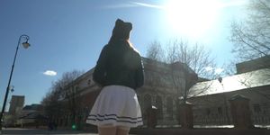 Look under my skirt. Jeny Smith spinning in a miniskirt in public (Fetish Fatale)