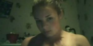 Blonde fingers and squirts in front of her webcam (amateur )