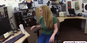 Blonde babe railed by pervert pawn man in his office