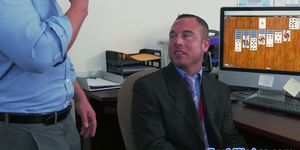 Office stud in shirt and tie gets spitroasted