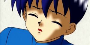 Anime hottie opgewonden nadat de douche op een tienermens springt