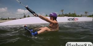 Badass babes enjoyed wakeboarding naked