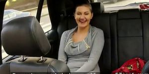 Fake taxi driver fucks busty brunette on backseat
