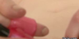 Ideal cutie is gaping soft muff in closeup and having orgasm