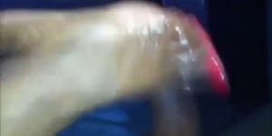 Ebony red toe nail wet footjob