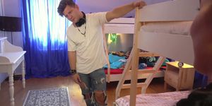 Fake Hostel Dude fucks naturally busty hot girl while boyfriend sleeps
