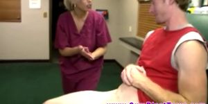 Blonde MILF nurse with glasses wanking patient