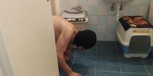 Slave give POV deepthroat blowjob to Master while emptying his bowls HD