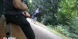 A man jerks off on a park bench