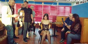 CrowdBondage - Young Romanian Anya Krey Degraded And Abused In Coffee Shop