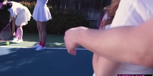 Unusual tennis session with petite besties outdoor (Daisy Stone, Daphne Dare, Cleo Clementine)