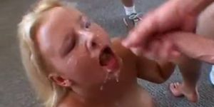 Dumb blonde gets a jizz workout