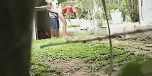 Fucking the blonde in the garden