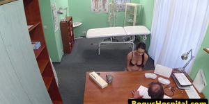 Busty eurobabe jizzed in mouth by doctor