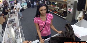 Cute latin chick pawns pussy and gets nailed at the pawnshop