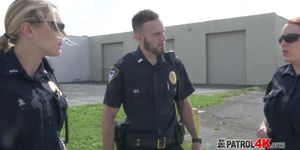 Milf cops catch trespasser inside abandoned warehouse