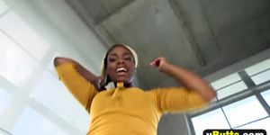 Black babe Lucy Raquel has orgasm with white cock