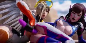 Overwatch Mercy and D.Va have fun with a toy