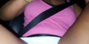 In The Car On Highway Flashing Tits And Pussy Upskirt Public  Voyeur