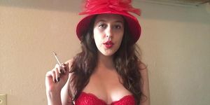 Sexy Goddess D Smoking VS 120 Vintage Style Red Hat and Bra Red Lipstick
