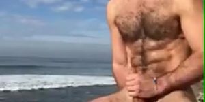 Hot Hairy White Man Jerk off On The Beach.