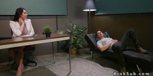 Tranny doctor bangs dude on the sofa (Amanda jade)