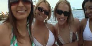 Hot lesbian girls partying on a boat