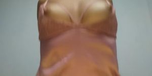 Young stepmom in pink satin nightie makes my dick explode