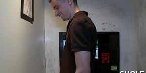 Blowing gay cock in a gloryhole