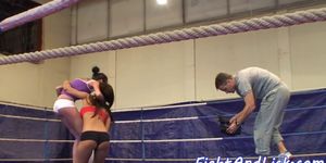 European babes wrestle and lick pussies