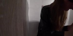 Tinder girl do Blowjob in Club toilet, Cumshot on hot Ass