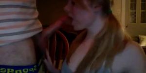 Cute blonde gives a chatroom blowjob  - video 1