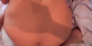 Big tits brunette banged on her back in POV