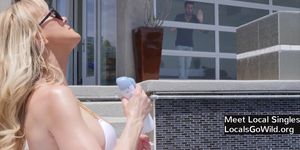 MILF Brandi Love Seduces her House Guest by the Pool.