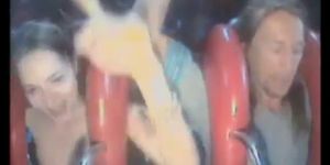 Teen pornstar riding roller coaster naked