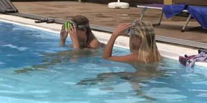 BANG.com - Hot college co-eds Nessy and Sara play lesbian sex games by the pool