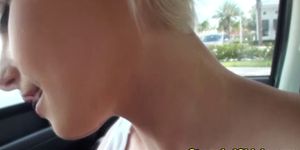 Stranded blonde babe gives driver head