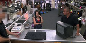 Real latina undresses for cash in pawnshop