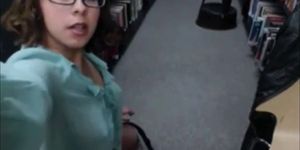 Teen with big ass in library masturbating - video 1