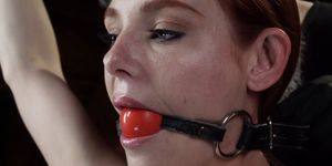 Gagged redhead tormented in hogtie (Lacy Lennon)