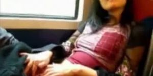 Ballsy Asian Girl Rubs One Out on Subway