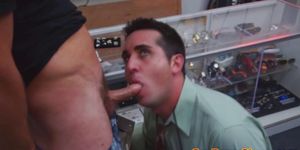 Straight amateur in pawn shop sucking