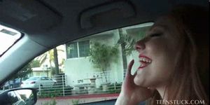 Sensual redhead flashing cunt in the car