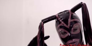 Latex tgirl pounds slave