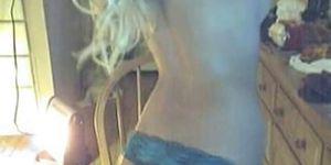Tight webcam blonde exposes titties and bald slit - video 1